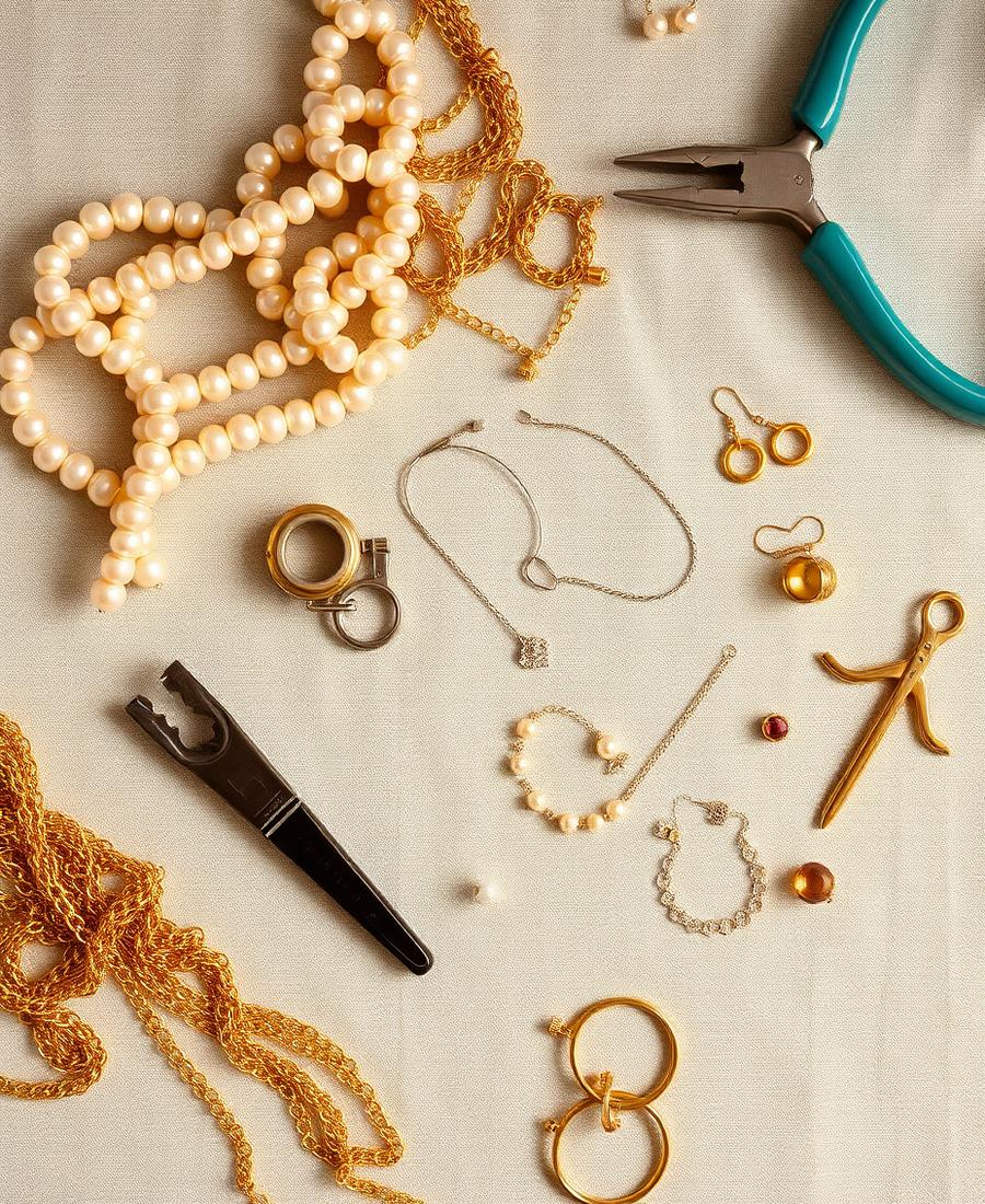 Atelier flatlay met sieraden